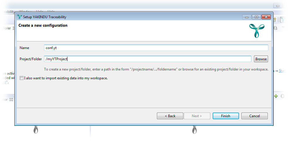 Entering configuration file name and project path