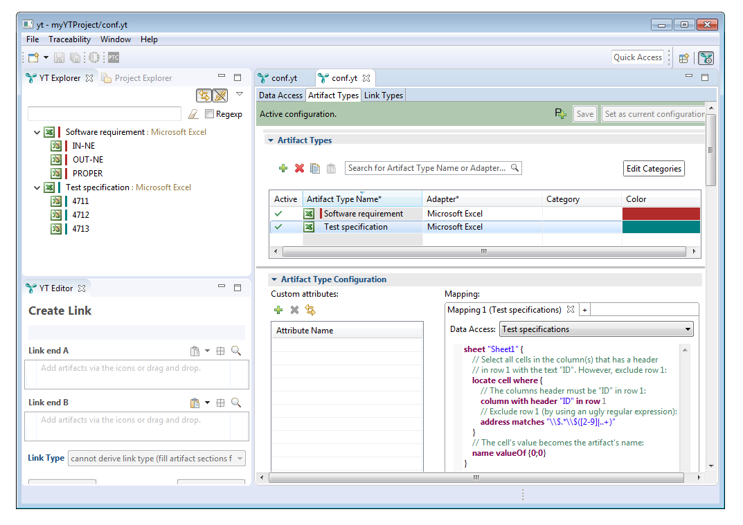 The “Test specification” artifact type has been defined.