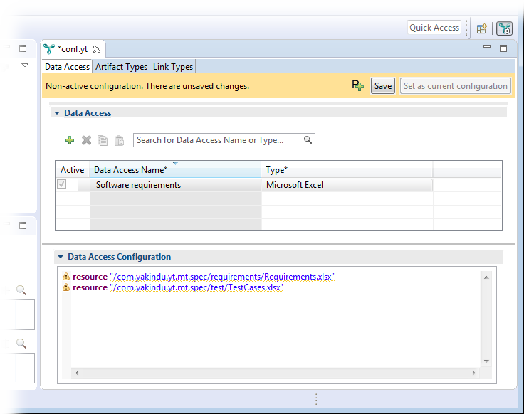 The configuration editor showing the created data access