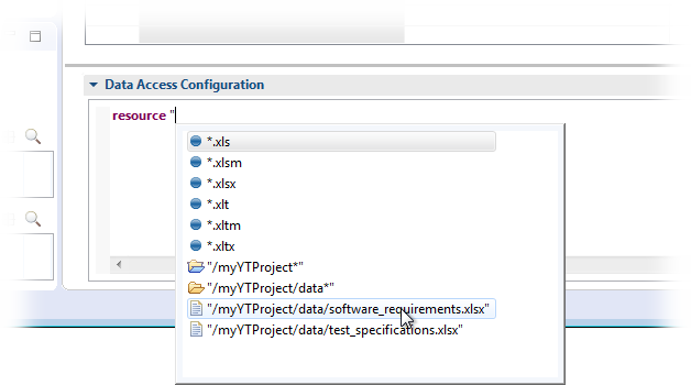Using content assist to easily specify a file resource