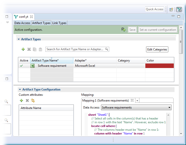 The “Software requirement” artifact type has been defined.
