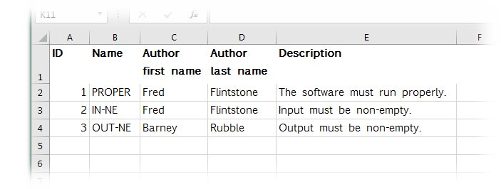Excel file with software requirements