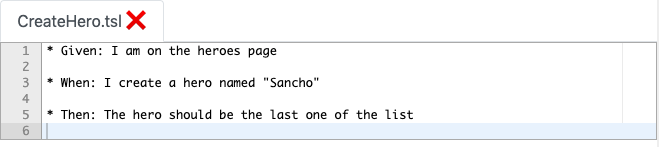 Beispiel für eine Testspezifikation "CreateHero.tsl"