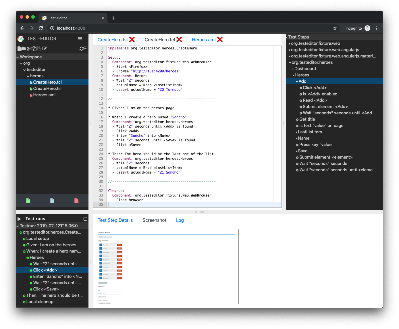 Die Benutzeroberfläche des Test-Editors