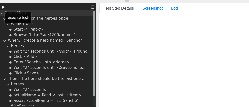 Testausführung im Test-Editor