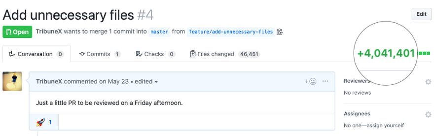 Extrembeispiel für einen riesigen Pull Request