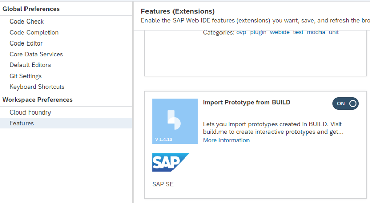 Aktivierung der SAP Build Integration in der SAP Web IDE