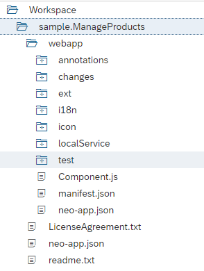 SAP UI5 Entwicklungsumgebung: Baumansicht des Workspace der SAP Web IDE